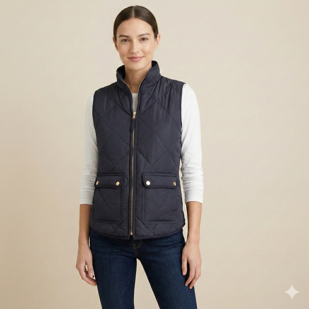 0117 - J. Crew Quilted Vest - Dark Blue